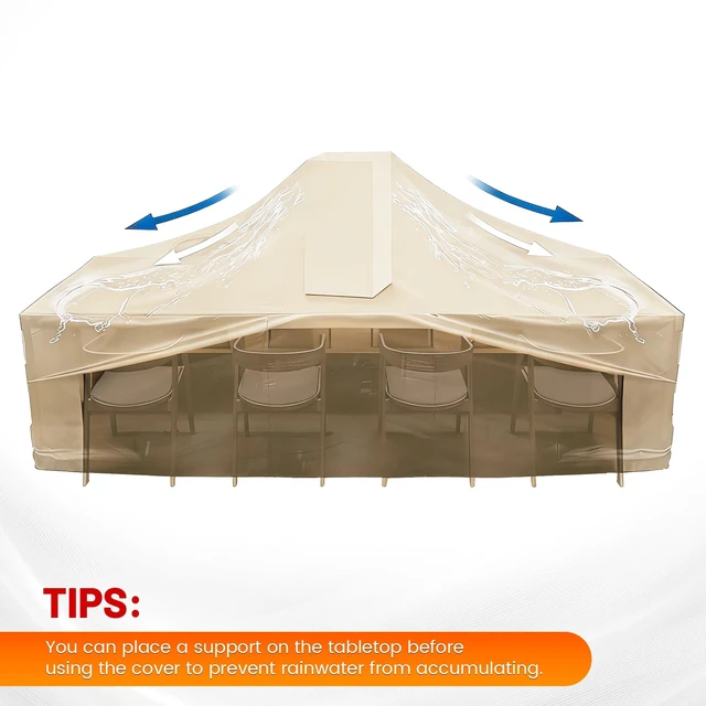 Alt view image 7 of 7 - POMER Rectangular Patio Furniture Covers,Outdoor Patio Table Cover Beige | 600D Heavy-Duty,Waterproof,Wind Resistant,All-Weather Protection,Table and Chairs Furniture Set Cover,112"L x 74"W x 32"H