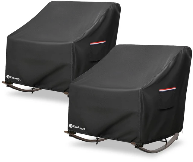 Main image of Exokugo Outdoor Rocking Chair Cover 2 Pack,600D Heavy Duty Waterproof Patio Egg Rocking Chair Covers,for 41" W x 45" D x 31" H Outdoor Papasan Rocking Chair Black