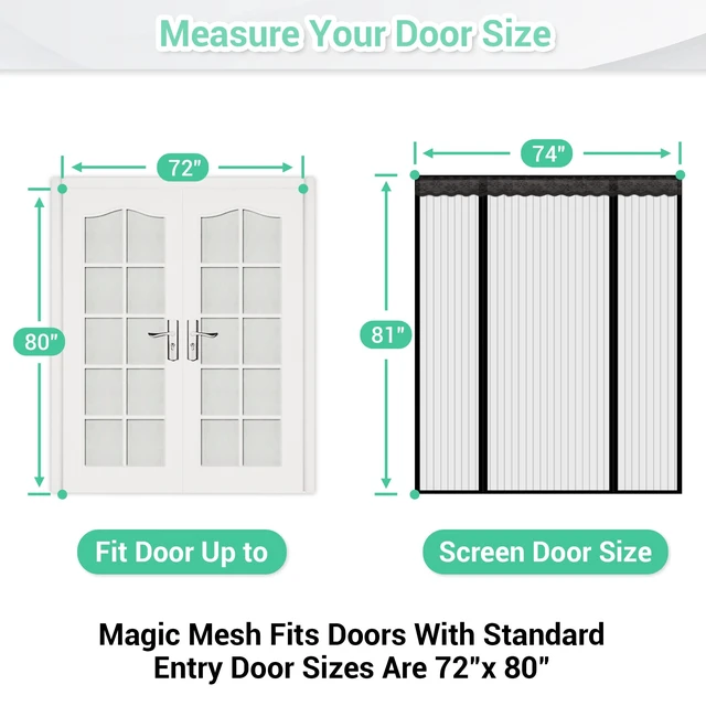 Alt view image 2 of 6 - Ngreen Magnetic Screen Door Mesh - Heavy Duty Double Doors Screen Closure with Magnets for Sliding, Patio, French, Front and Back Door, Kid and Pet Friendly, Easy Install