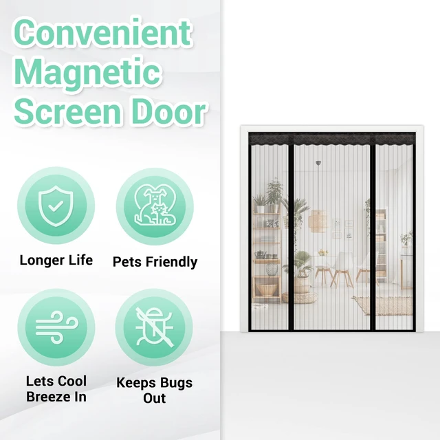Alt view image 4 of 6 - Ngreen Magnetic Screen Door Mesh - Heavy Duty Double Doors Screen Closure with Magnets for Sliding, Patio, French, Front and Back Door, Kid and Pet Friendly, Easy Install