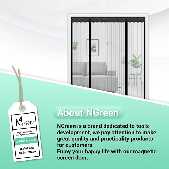 Alt view image 6 of 6 - Ngreen Magnetic Screen Door Mesh - Heavy Duty Double Doors Screen Closure with Magnets for Sliding, Patio, French, Front and Back Door, Kid and Pet Friendly, Easy Install
