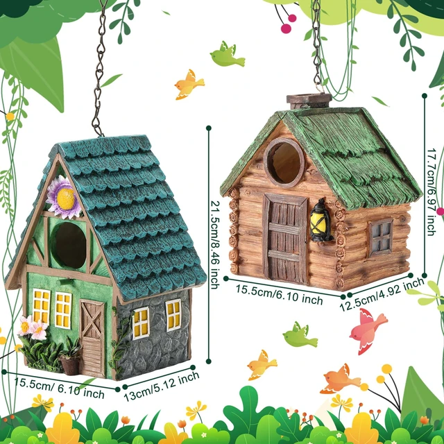 Alt view image 2 of 7 - DoubleFill 2 Pcs Birdhouse for Outside Hanging Bird Houses for Outdoor Colorful Decorative Cute Resin Birdhouses for Outside Indoors Nesting Garden Backyard Decor, for Bird Lovers(Basic)
