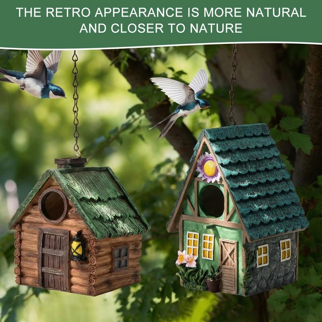 Alt view image 5 of 7 - DoubleFill 2 Pcs Birdhouse for Outside Hanging Bird Houses for Outdoor Colorful Decorative Cute Resin Birdhouses for Outside Indoors Nesting Garden Backyard Decor, for Bird Lovers(Basic)
