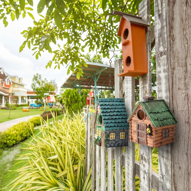 Alt view image 7 of 7 - DoubleFill 2 Pcs Birdhouse for Outside Hanging Bird Houses for Outdoor Colorful Decorative Cute Resin Birdhouses for Outside Indoors Nesting Garden Backyard Decor, for Bird Lovers(Basic)