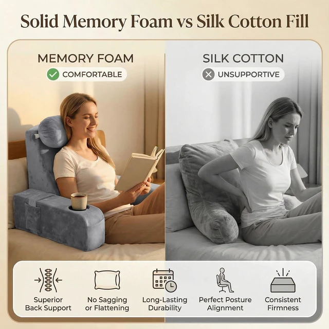 Alt view image 2 of 7 - AS AWESLING 19 INCH Reading Pillow for Adults, Back Pillow for Bed Sitting Up, Backrest Pillow for Sitting in Bed, Detachable Arms with Built-in Cup & Phone Caddy (Gray, 19 INCH)