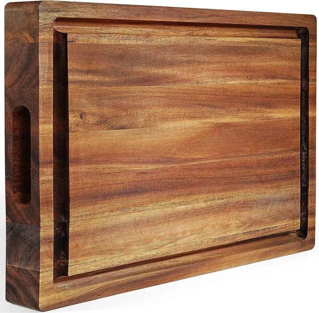 Main image of XL Acacia Wood Cutting Board (20x15x1.5in) and Wooden Butcher Block, Chopping Board-Reversible Multipurpose For Meat, Cheese Board, Vegetables, Bread with Juice Groove, Cracker Holder & Inner Handles