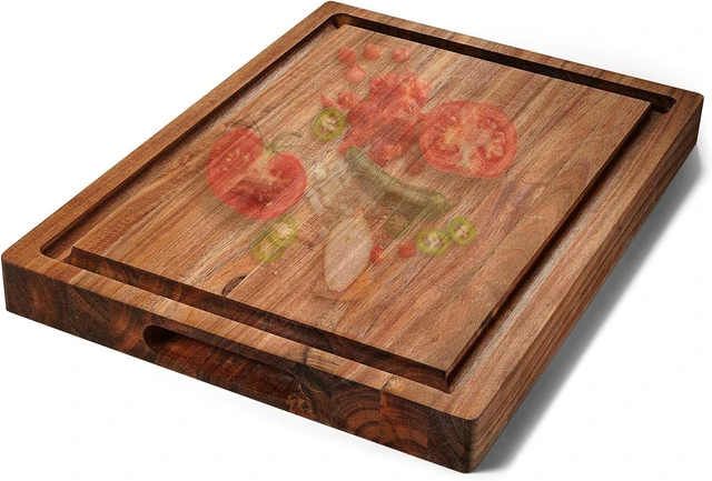 Alt view image 4 of 7 - XL Acacia Wood Cutting Board (20x15x1.5in) and Wooden Butcher Block, Chopping Board-Reversible Multipurpose For Meat, Cheese Board, Vegetables, Bread with Juice Groove, Cracker Holder & Inner Handles