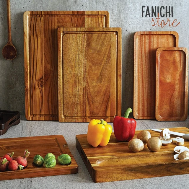 Alt view image 3 of 7 - XL Acacia Wood Cutting Board (20x15x1.5in) and Wooden Butcher Block, Chopping Board-Reversible Multipurpose For Meat, Cheese Board, Vegetables, Bread with Juice Groove, Cracker Holder & Inner Handles