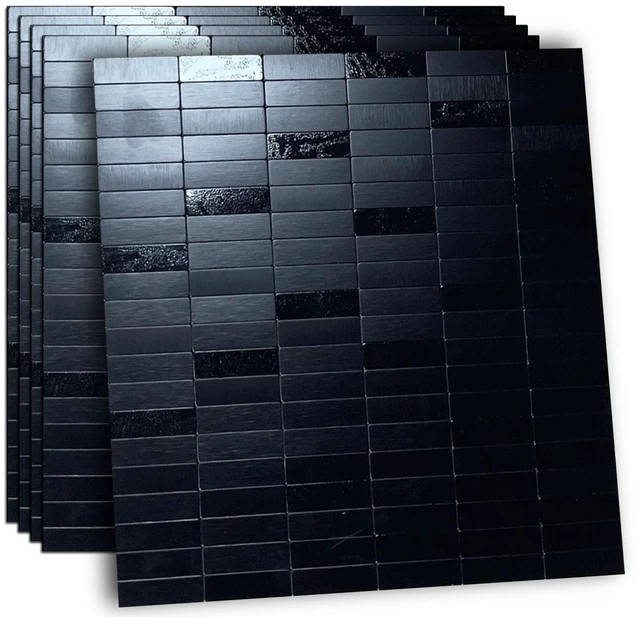 Main image of XUANINY Peel and Stick Tile Backsplash Self- Adhesive Wall Tiles Aluminum Mosaic Sticker for Kitchen (11.33"x11.92" Per Sheet, Pack of 5 pcs) (Black Brushed 5)