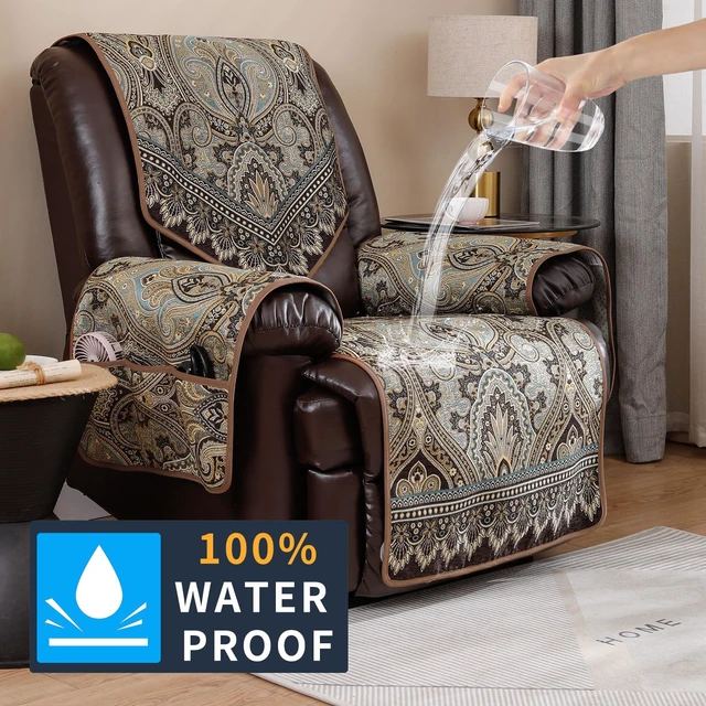 Alt view image 2 of 7 - LUFEIJIASHI Recliner Chair Covers Non Slip Waterproof Large Recliner Covers for Leather Recliner,Electric Reclining Chair Covers for Living Room Dog Sofa Recliner Cover (FLKF-Brown)