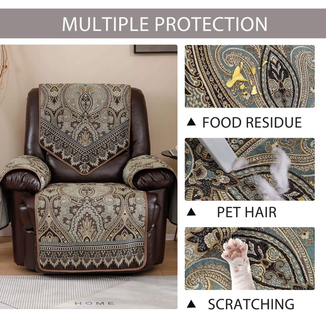 Alt view image 4 of 7 - LUFEIJIASHI Recliner Chair Covers Non Slip Waterproof Large Recliner Covers for Leather Recliner,Electric Reclining Chair Covers for Living Room Dog Sofa Recliner Cover (FLKF-Brown)
