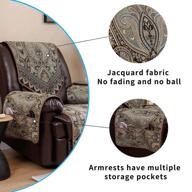 Alt view image 5 of 7 - LUFEIJIASHI Recliner Chair Covers Non Slip Waterproof Large Recliner Covers for Leather Recliner,Electric Reclining Chair Covers for Living Room Dog Sofa Recliner Cover (FLKF-Brown)