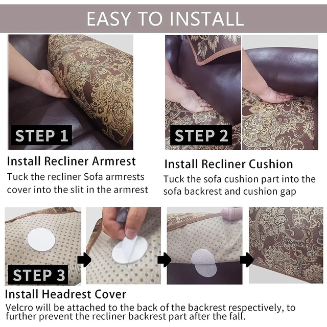 Alt view image 6 of 7 - LUFEIJIASHI Recliner Chair Covers Non Slip Waterproof Large Recliner Covers for Leather Recliner,Electric Reclining Chair Covers for Living Room Dog Sofa Recliner Cover (FLKF-Brown)