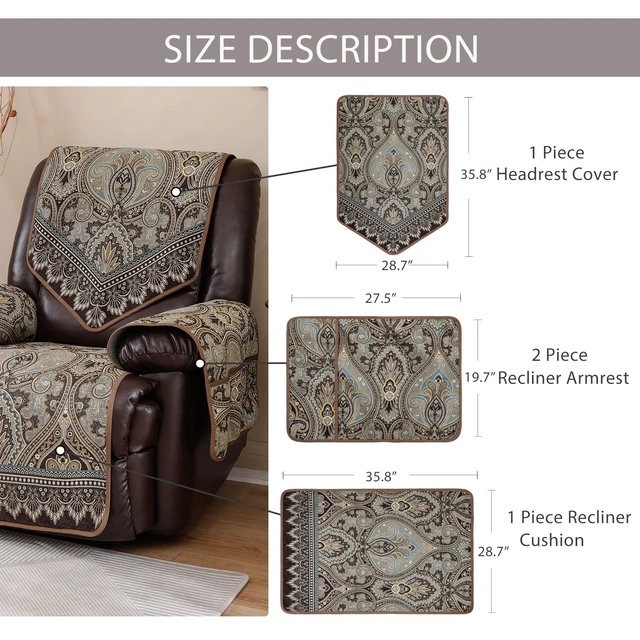 Alt view image 7 of 7 - LUFEIJIASHI Recliner Chair Covers Non Slip Waterproof Large Recliner Covers for Leather Recliner,Electric Reclining Chair Covers for Living Room Dog Sofa Recliner Cover (FLKF-Brown)