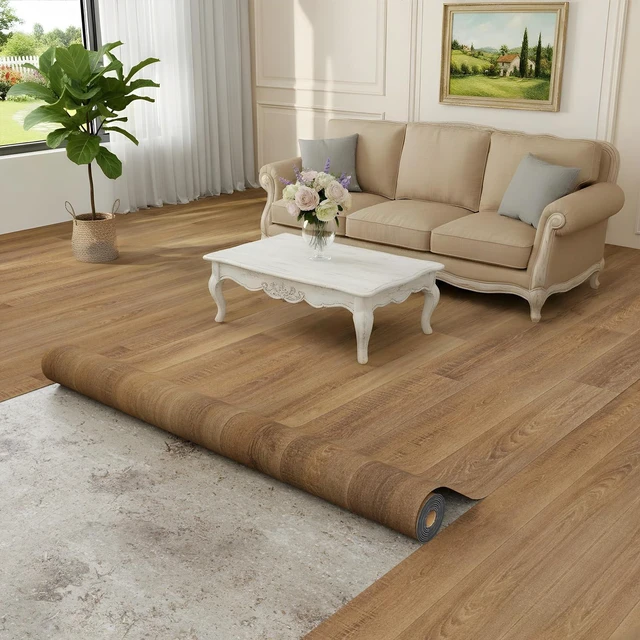 Main image of Homease 0.5mm Nature Oak Vinyl Flooring Roll 39.4" x 118" PET Leather-Like Waterproof Wear-Resistant Peel & Stick, Easy DIY Floor Covering for Kitchen Bathroom Rental Home, Durable
