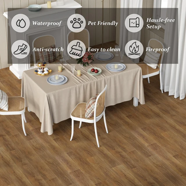 Alt view image 3 of 7 - Homease 0.5mm Nature Oak Vinyl Flooring Roll 39.4" x 118" PET Leather-Like Waterproof Wear-Resistant Peel & Stick, Easy DIY Floor Covering for Kitchen Bathroom Rental Home, Durable