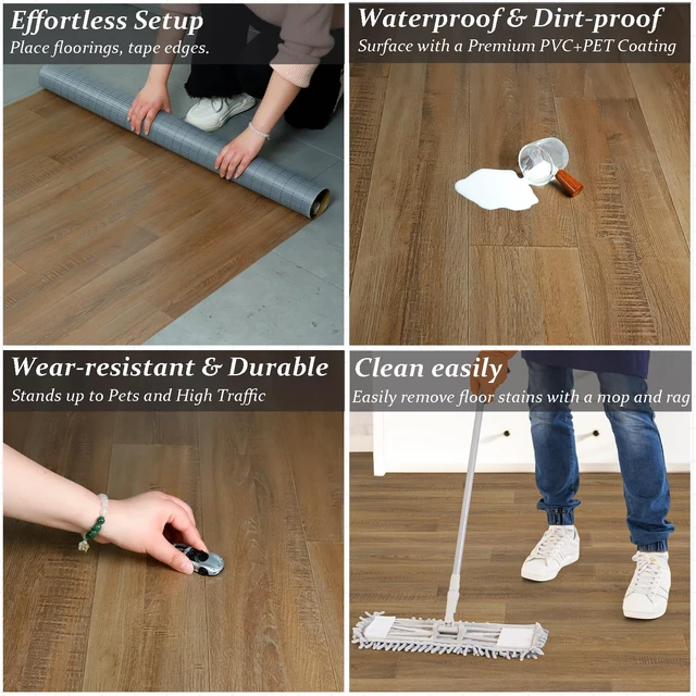 Alt view image 5 of 7 - Homease 0.5mm Nature Oak Vinyl Flooring Roll 39.4" x 118" PET Leather-Like Waterproof Wear-Resistant Peel & Stick, Easy DIY Floor Covering for Kitchen Bathroom Rental Home, Durable