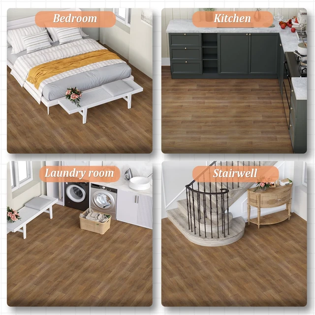 Alt view image 6 of 7 - Homease 0.5mm Nature Oak Vinyl Flooring Roll 39.4" x 118" PET Leather-Like Waterproof Wear-Resistant Peel & Stick, Easy DIY Floor Covering for Kitchen Bathroom Rental Home, Durable