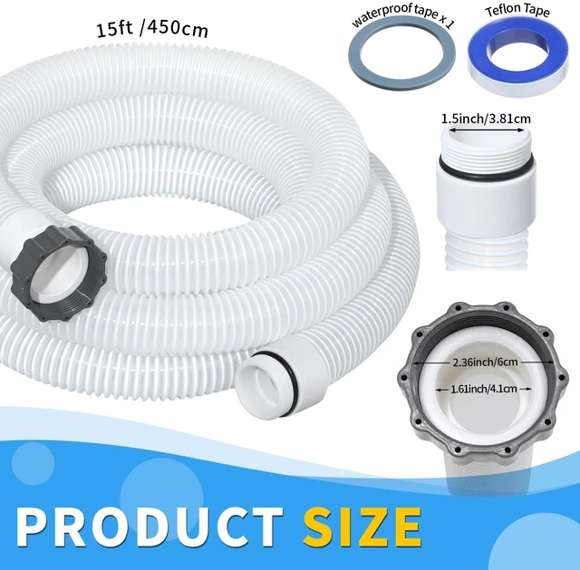 Alt view image 2 of 7 - Conderyang 1.5" 15ft EVA Pool Professional Hose with External Male Threads for Above Ground Pools Pump Replacement Hose Pool Supply for Cleaner Kit Heavy Duty Hoses Filter Connection Hoses(White)