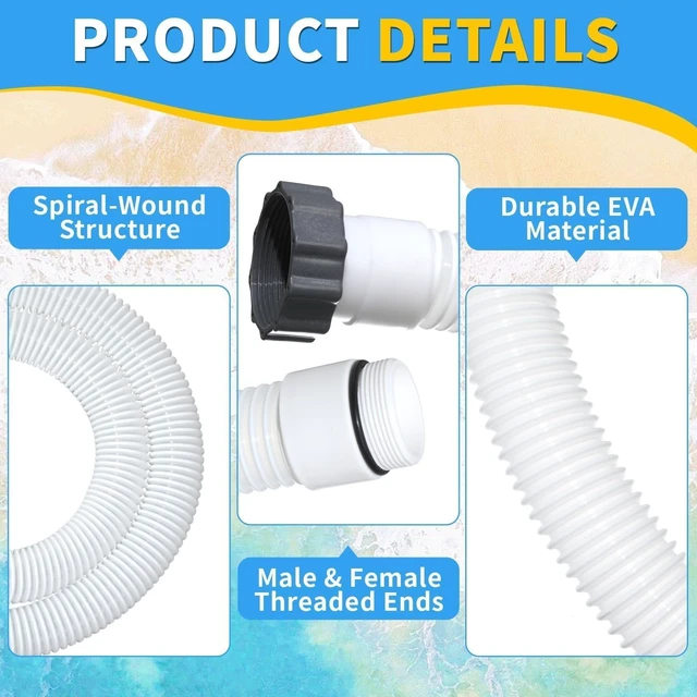 Alt view image 4 of 7 - Conderyang 1.5" 15ft EVA Pool Professional Hose with External Male Threads for Above Ground Pools Pump Replacement Hose Pool Supply for Cleaner Kit Heavy Duty Hoses Filter Connection Hoses(White)
