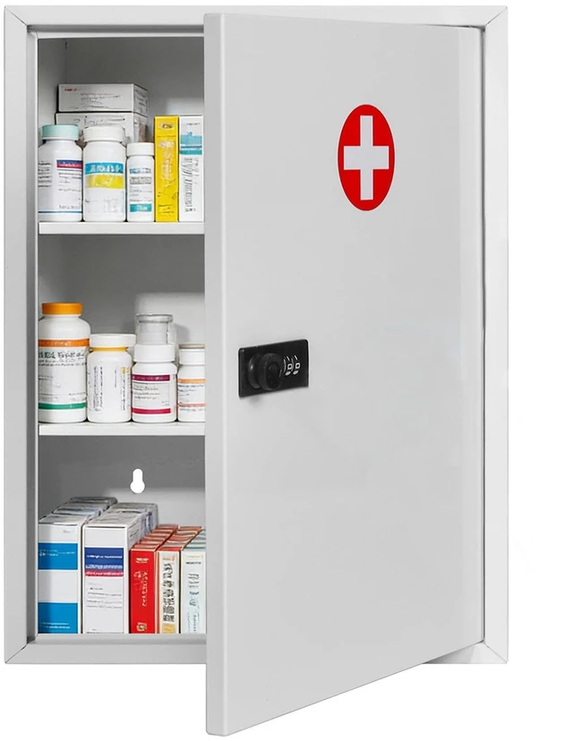 Main image of Risirica Wall Mount Medicine Cabinet with Combination Lock,Locking Medicine Cabinet,Locking First Aid Cabinet,Secure Steel Wall Cabinet Metal Storage Box for Home,School,Business