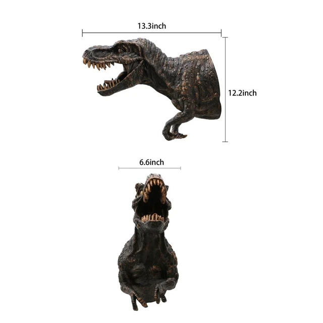 Alt view image 2 of 7 - Marimu Polyresin Dinosaur Wall Bust, 12.2"H T-rex Sculpture, Copper Color, Wall Hanging Home Decor
