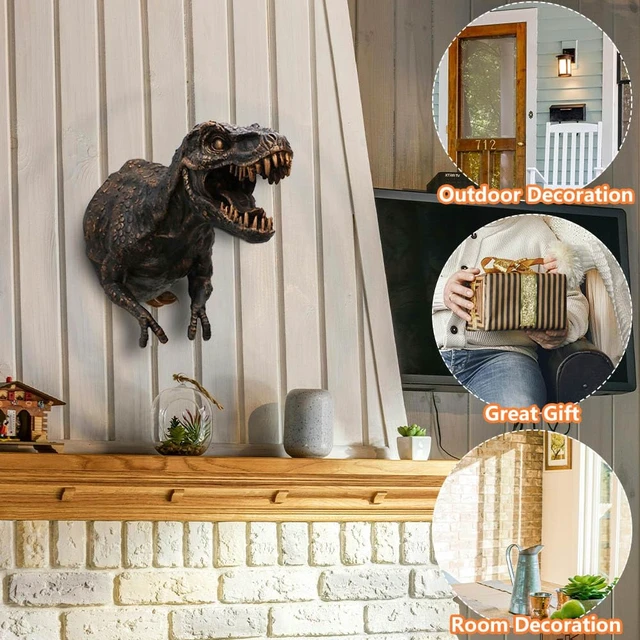 Alt view image 4 of 7 - Marimu Polyresin Dinosaur Wall Bust, 12.2"H T-rex Sculpture, Copper Color, Wall Hanging Home Decor