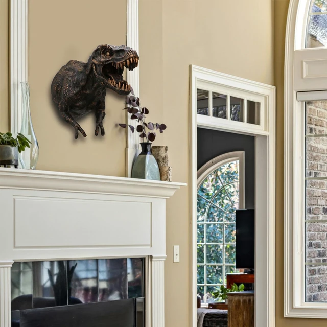 Alt view image 5 of 7 - Marimu Polyresin Dinosaur Wall Bust, 12.2"H T-rex Sculpture, Copper Color, Wall Hanging Home Decor