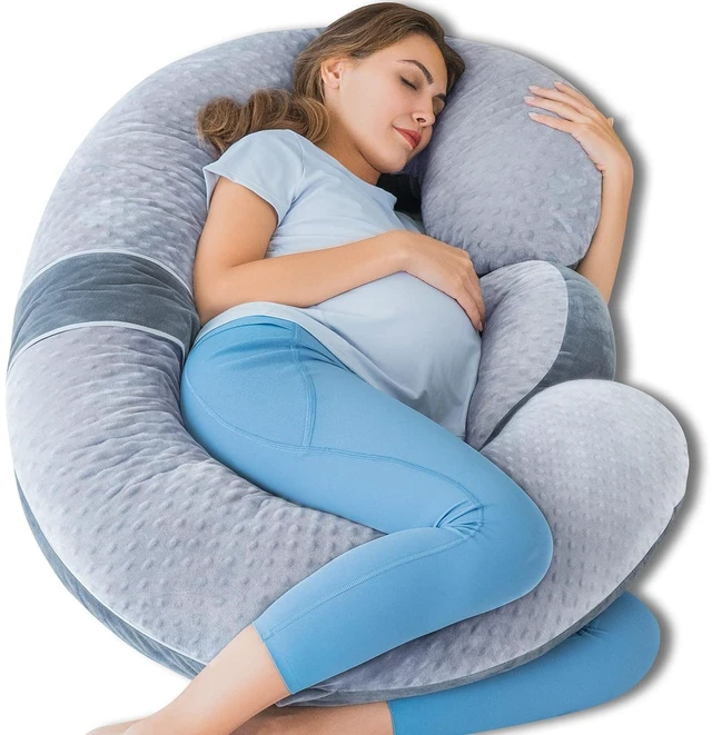 Main image of QUEEN ROSE Pregnancy Pillow, Maternity Body Pillow, Wedge, Dual Grey Velvet | E shaped pregnancy pillow for sleeping with detachable wedge and dual-sided velvet in light grey and dark grey