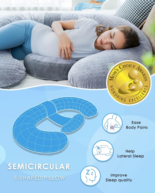 Alt view image 2 of 7 - QUEEN ROSE Pregnancy Pillow, Maternity Body Pillow, Wedge, Dual Grey Velvet | E shaped pregnancy pillow for sleeping with detachable wedge and dual-sided velvet in light grey and dark grey