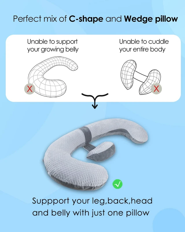 Alt view image 3 of 7 - QUEEN ROSE Pregnancy Pillow, Maternity Body Pillow, Wedge, Dual Grey Velvet | E shaped pregnancy pillow for sleeping with detachable wedge and dual-sided velvet in light grey and dark grey