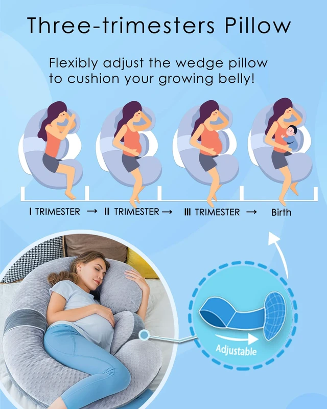 Alt view image 4 of 7 - QUEEN ROSE Pregnancy Pillow, Maternity Body Pillow, Wedge, Dual Grey Velvet | E shaped pregnancy pillow for sleeping with detachable wedge and dual-sided velvet in light grey and dark grey