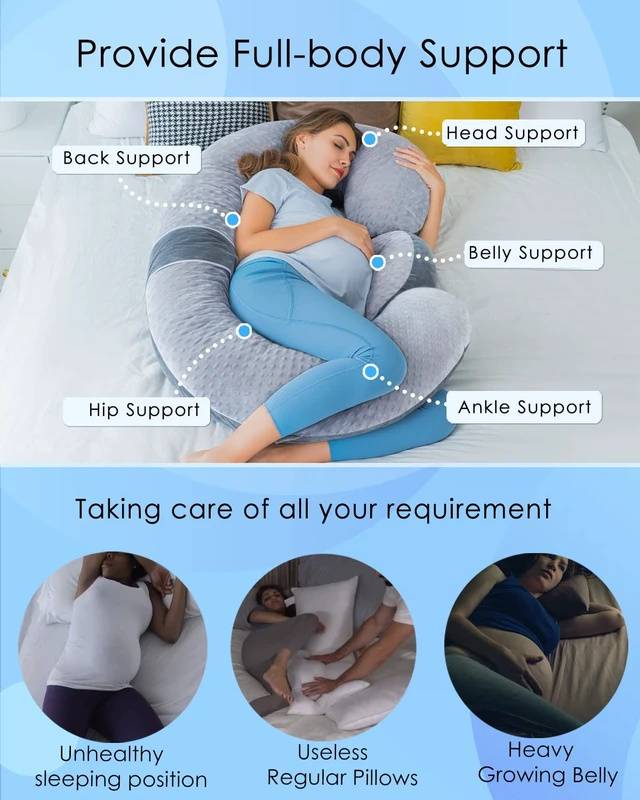 Alt view image 5 of 7 - QUEEN ROSE Pregnancy Pillow, Maternity Body Pillow, Wedge, Dual Grey Velvet | E shaped pregnancy pillow for sleeping with detachable wedge and dual-sided velvet in light grey and dark grey