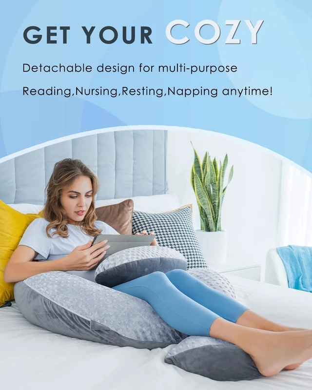 Alt view image 7 of 7 - QUEEN ROSE Pregnancy Pillow, Maternity Body Pillow, Wedge, Dual Grey Velvet | E shaped pregnancy pillow for sleeping with detachable wedge and dual-sided velvet in light grey and dark grey