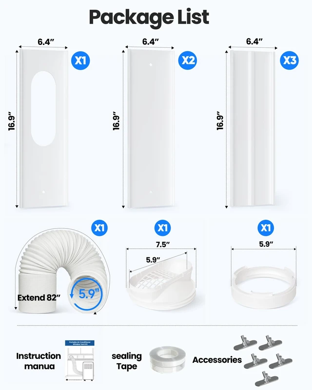 Alt view image 2 of 7 - Portable Air Conditioner Window Vent Kit- 5.9" Adjustable Plates 17" to 95" | 82" Length 5.9" Exhaust AC Hose, Universal Air Conditioner Vertical/Horizontal Window Seal Kits, for AC Unit Parts