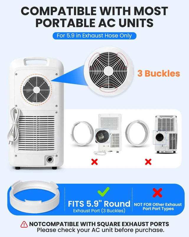 Alt view image 3 of 7 - Portable Air Conditioner Window Vent Kit- 5.9" Adjustable Plates 17" to 95" | 82" Length 5.9" Exhaust AC Hose, Universal Air Conditioner Vertical/Horizontal Window Seal Kits, for AC Unit Parts