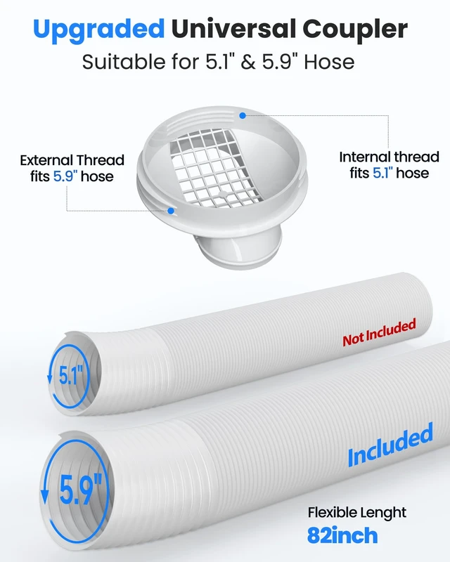 Alt view image 7 of 7 - Portable Air Conditioner Window Vent Kit- 5.9" Adjustable Plates 17" to 95" | 82" Length 5.9" Exhaust AC Hose, Universal Air Conditioner Vertical/Horizontal Window Seal Kits, for AC Unit Parts