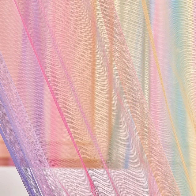 Alt view image 5 of 6 - JQWUPUP Rainbow Bed Canopy for Girls Kids, 4 Corner Post Princess Twin Canopy Bed Curtains for Bedroom Decor Gift