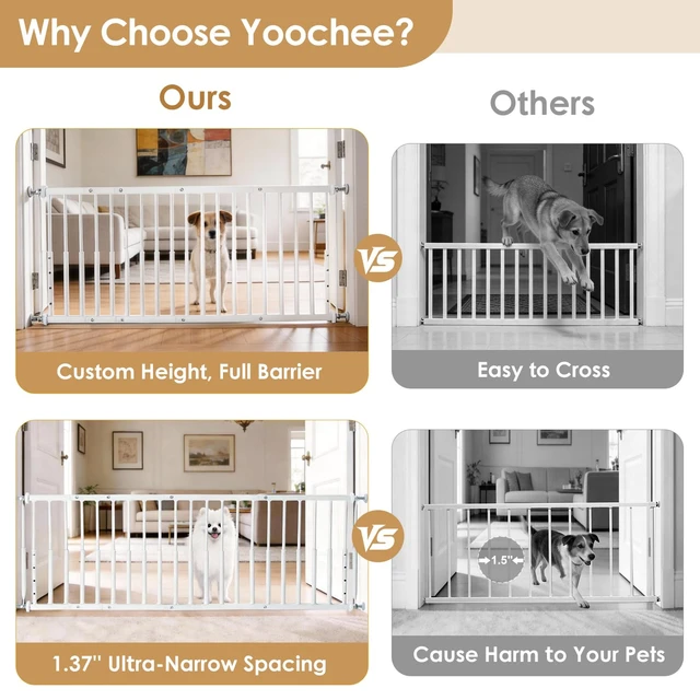 Alt view image 5 of 7 - Yoochee 10''-15.8'' Height Adjustable Dog Gate, Extra Wide 18.1"-46" All Metal Short Dog Gate to Step Over, Pressure Mount Small Pet Puppy Gate for Stairs & Doorways(White)
