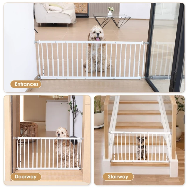 Alt view image 7 of 7 - Yoochee 10''-15.8'' Height Adjustable Dog Gate, Extra Wide 18.1"-46" All Metal Short Dog Gate to Step Over, Pressure Mount Small Pet Puppy Gate for Stairs & Doorways(White)