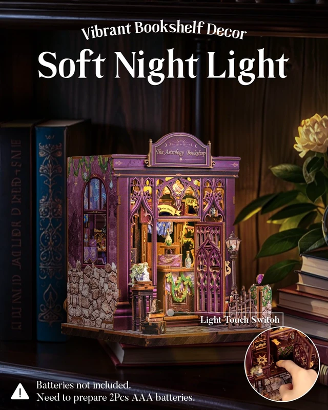Alt view image 2 of 7 - Cutefun Book Nook Kit for Adults - The Astrology Bookshop | 3D Wooden Puzzle DIY Miniature Dollhouse Kit Bookshelf Insert Decor with LED Light, Gifts for Book Lovers and Beginners