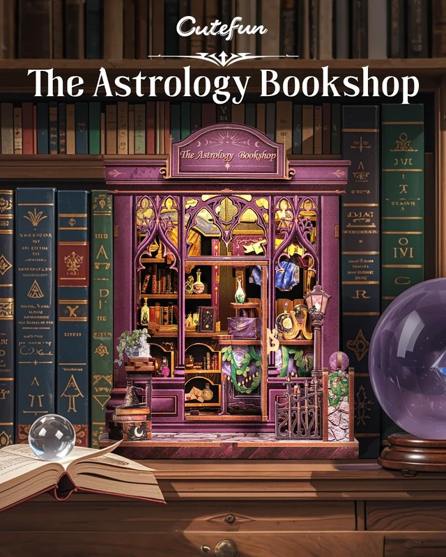 Alt view image 3 of 7 - Cutefun Book Nook Kit for Adults - The Astrology Bookshop | 3D Wooden Puzzle DIY Miniature Dollhouse Kit Bookshelf Insert Decor with LED Light, Gifts for Book Lovers and Beginners