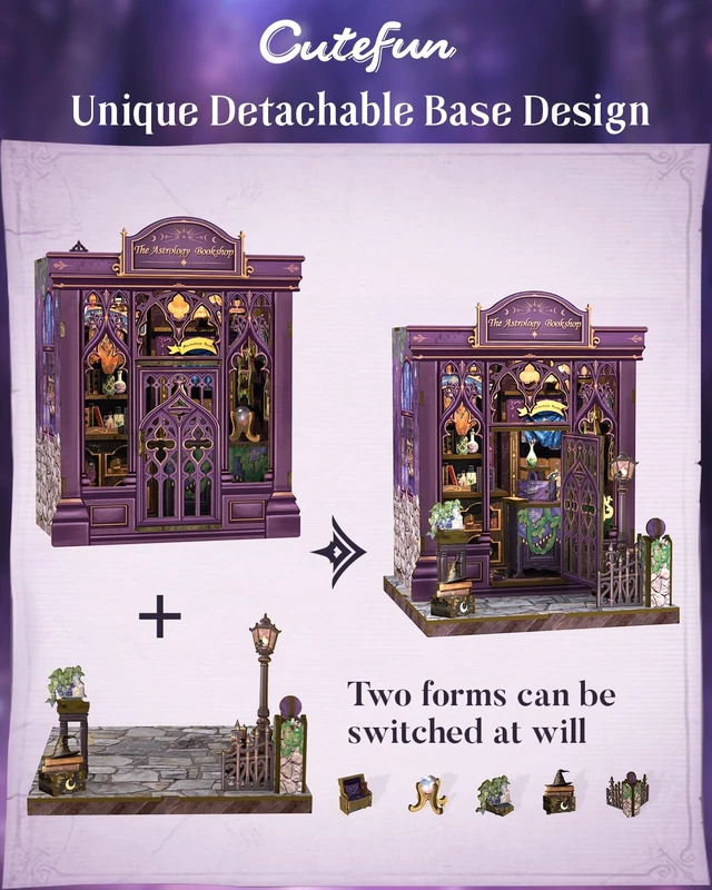 Alt view image 5 of 7 - Cutefun Book Nook Kit for Adults - The Astrology Bookshop | 3D Wooden Puzzle DIY Miniature Dollhouse Kit Bookshelf Insert Decor with LED Light, Gifts for Book Lovers and Beginners