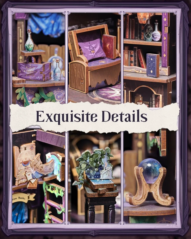 Alt view image 7 of 7 - Cutefun Book Nook Kit for Adults - The Astrology Bookshop | 3D Wooden Puzzle DIY Miniature Dollhouse Kit Bookshelf Insert Decor with LED Light, Gifts for Book Lovers and Beginners