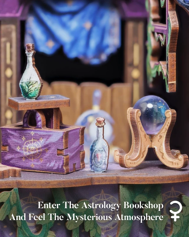 Alt view image 6 of 7 - Cutefun Book Nook Kit for Adults - The Astrology Bookshop | 3D Wooden Puzzle DIY Miniature Dollhouse Kit Bookshelf Insert Decor with LED Light, Gifts for Book Lovers and Beginners