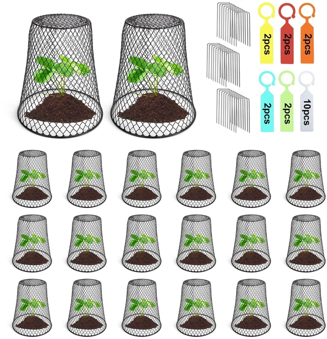 Main image of 20 Pcs 6.8"×7.4" (Multiple Sizes/Quantities Available) Seedling Plant Protectors from Animals, Chicken Wire Plant Cage Garden Cloche to Protect Plants Vegetables from Rabbits Squirrels Chicken