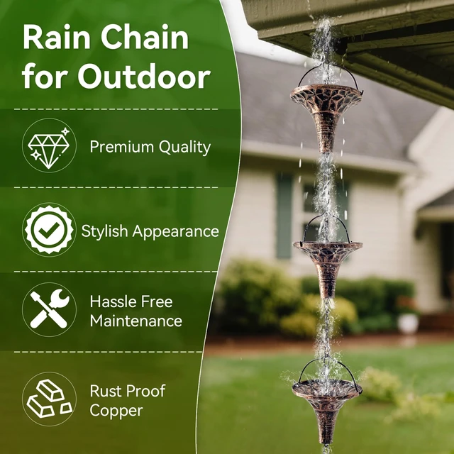 Alt view image 3 of 7 - CBAXEAXM 8.7FT Bronze Rain Chain 12 Bell Cups Gutter Downspout Replacement | Bronze Finish, Replaces Gutter Downspouts, Fits Eaves Drainage, Decorative Outdoor Garden Yard Art