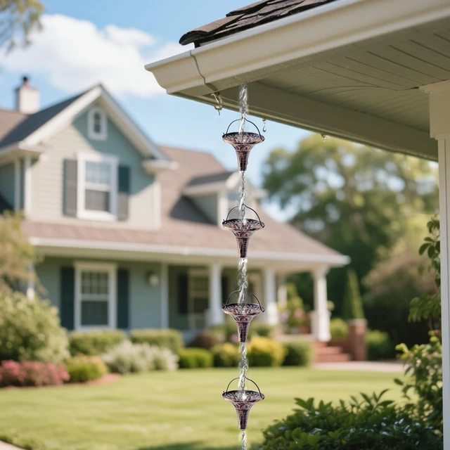 Alt view image 7 of 7 - CBAXEAXM 8.7FT Bronze Rain Chain 12 Bell Cups Gutter Downspout Replacement | Bronze Finish, Replaces Gutter Downspouts, Fits Eaves Drainage, Decorative Outdoor Garden Yard Art