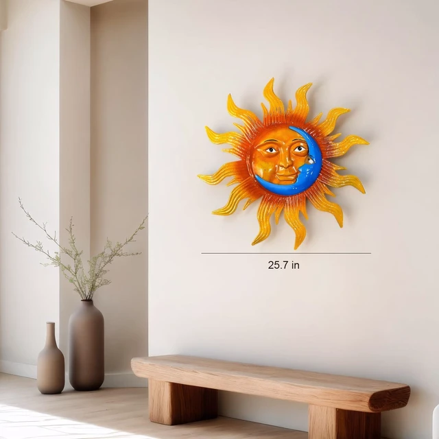 Alt view image 2 of 7 - 25.7'' Large Size Metal Sun Outdoor Wall Art Decor, Sun&Moon Outside Metal Art Rust Proof Wall Sculpture, Ideal for for Yard, Bedroom, Patio, Garden, Fence, Deck Pool Home and Farmhouse (Large sun)