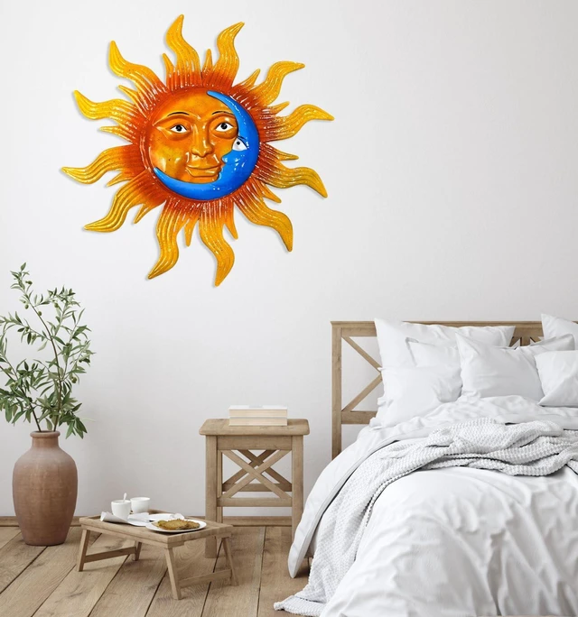 Alt view image 4 of 7 - 25.7'' Large Size Metal Sun Outdoor Wall Art Decor, Sun&Moon Outside Metal Art Rust Proof Wall Sculpture, Ideal for for Yard, Bedroom, Patio, Garden, Fence, Deck Pool Home and Farmhouse (Large sun)